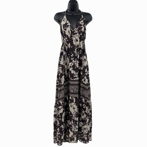 ba&sh Downtown Floral Cotton-Gauze Halter Maxi Dress in Charcoal/Cream | XS - Picture 3 of 10